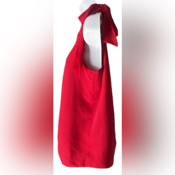 EUC Zara Halter Blouse Red Sleeveless 
High Neck Pleated With Tie Top Size S - Picture 3 of 4